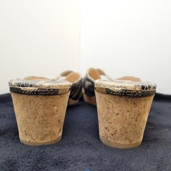 Jimmy Choo PRIMA Snakeskin Cork Wedge Platform Sandals - EU 40.5 / US 10 - Picture 7 of 9